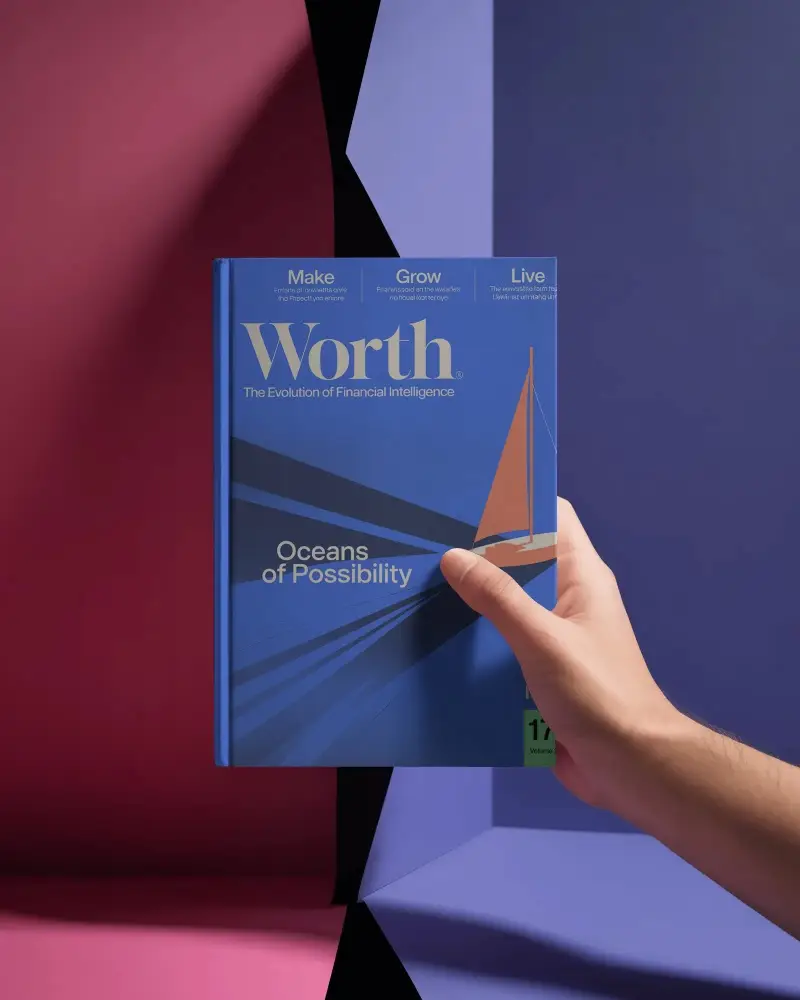 Hand Holding Hardcover Book Mockup Against Geometric Duotone Studio Background