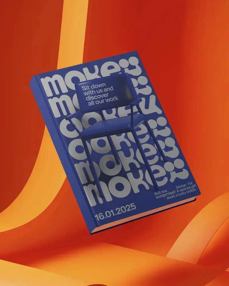 Floating Hardcover Book Mockup Over Abstract Orange Wave Background Modern Editorial Scene