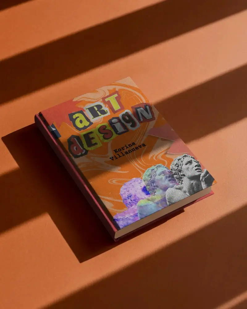 Hardcover Book Mockup Lying On Burnt Orange Surface With Window Shadow Stripes