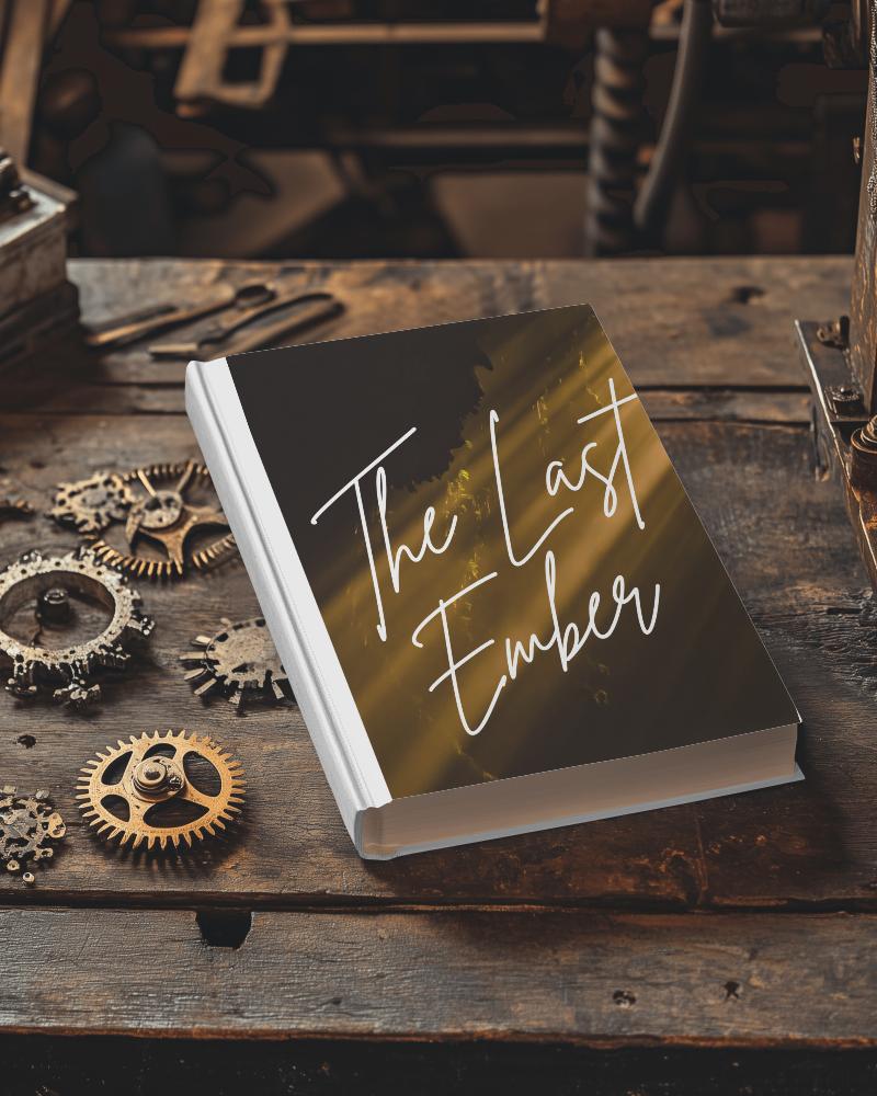 Vintage Workbench Book Mockup Rustic Gears Industrial Charm Warm Tone