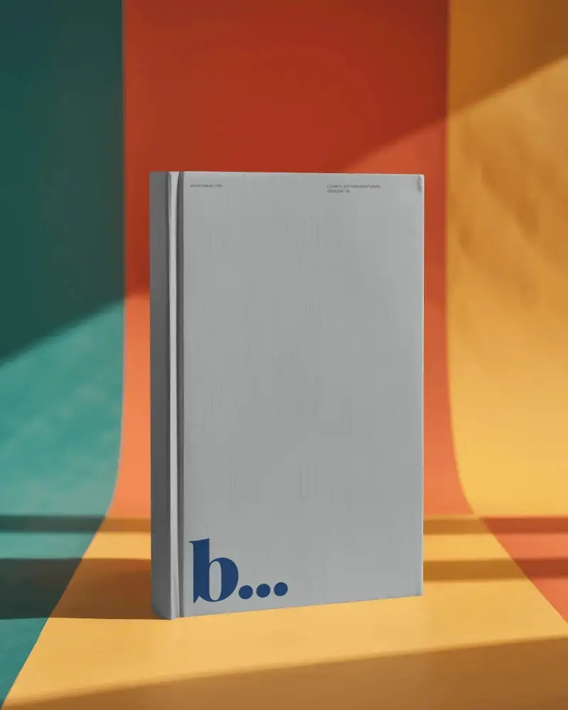 Modern Hardcover Book Mockup On Abstract Color Block Background With Soft Curved Shadows