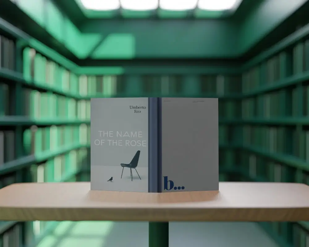 Realistic Book Mockup With Empty Cover In Modern Library Setting On Table