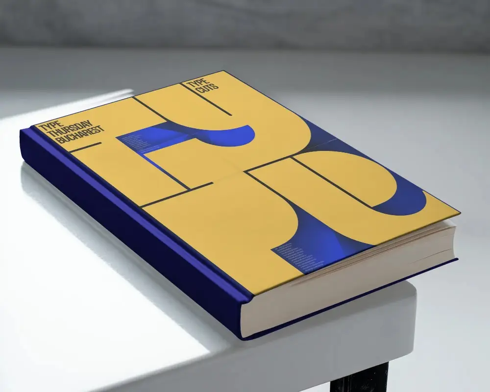 Hardcover Book Mockup Lying Flat On Reflective Surface Minimalist Styled Design Presentation