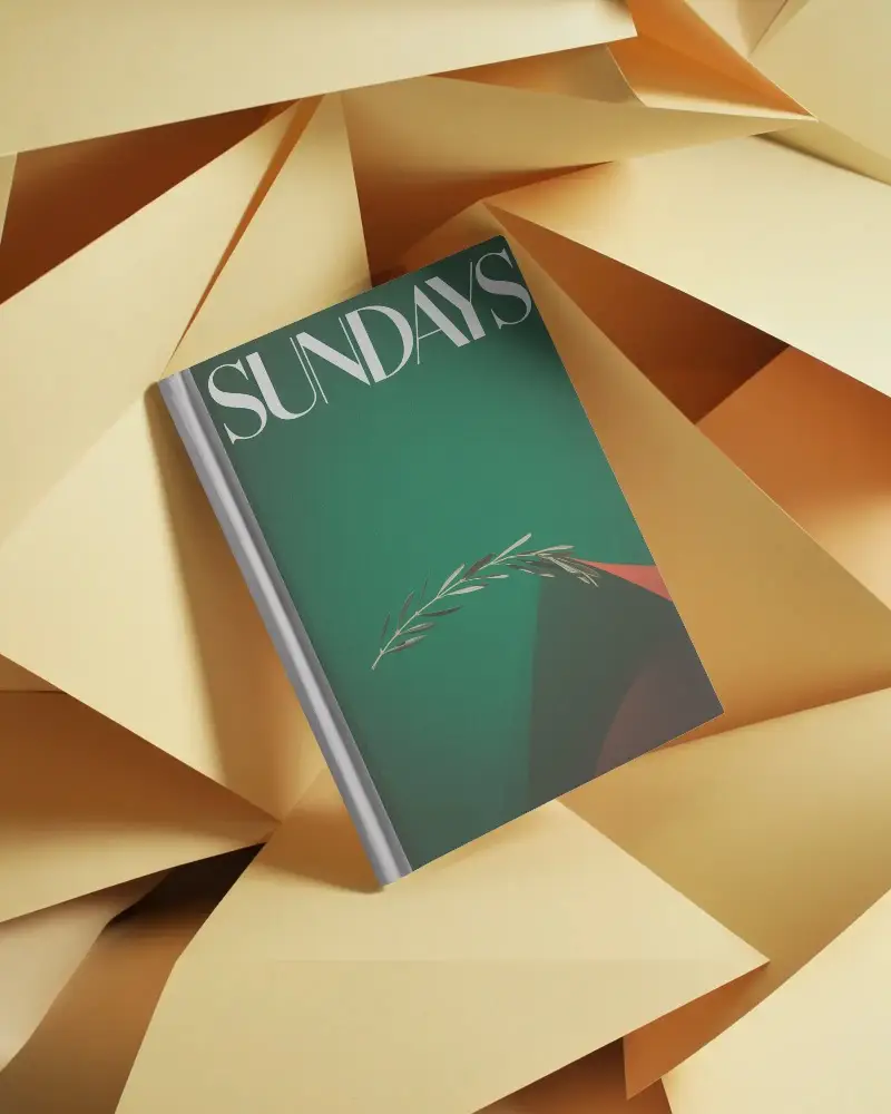 Hardcover Book Mockup Lying On Abstract Geometric Paper Background For Design Showcase