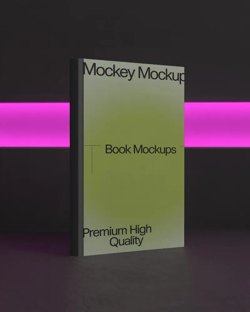 Vertical Standing Book Mockup On Textured Surface With Glowing Light Bar