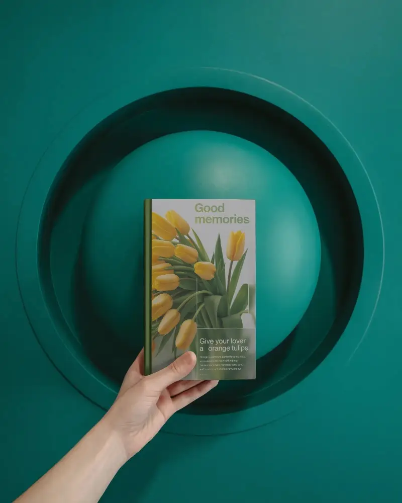 Minimalistic Hardcover Book Mockup With Hand Holding Clean Blank Cover Design