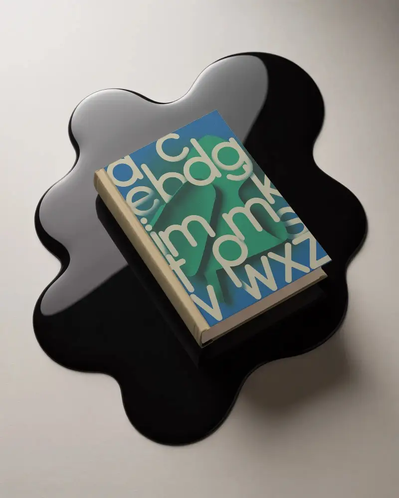 Hardcover Book Mockup Placed On Abstract Liquid Shadow With Minimalist Style