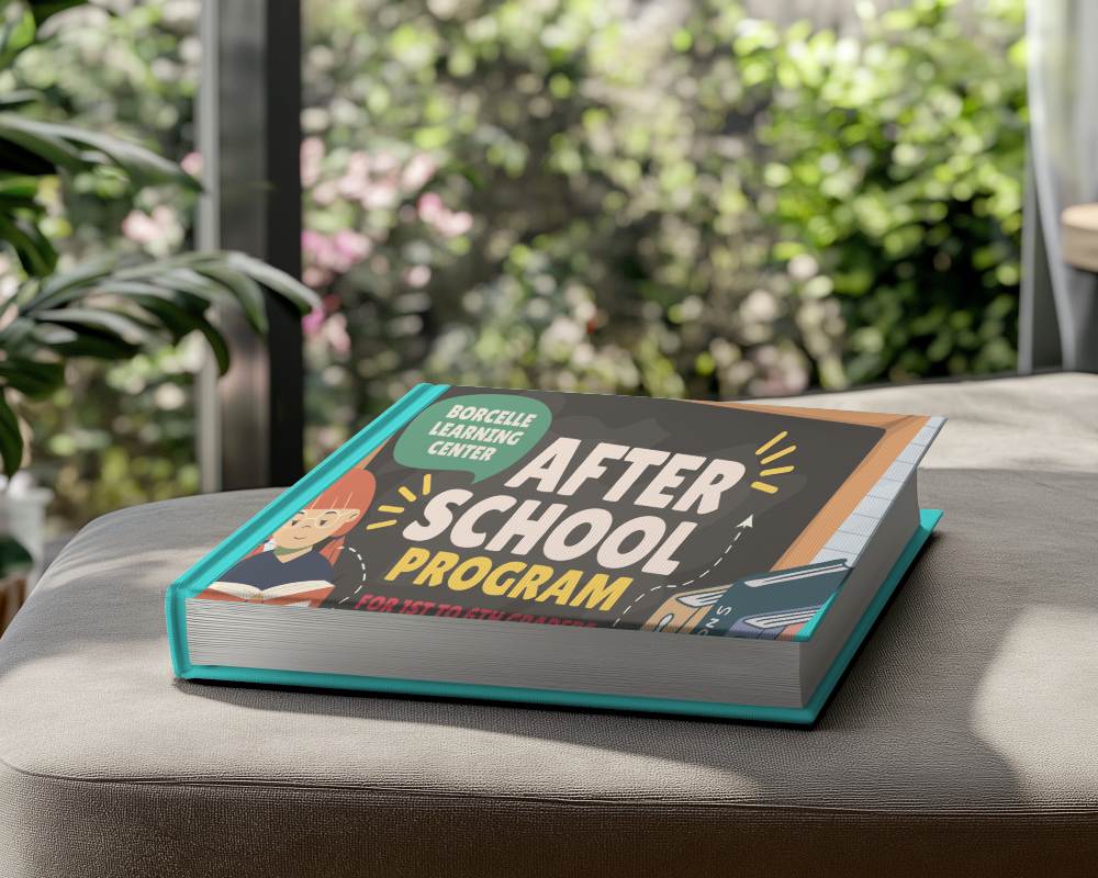 Cozy Hardcover Book Mockup White Cover On Soft Ottoman With Garden View And Natural Lighting 0136