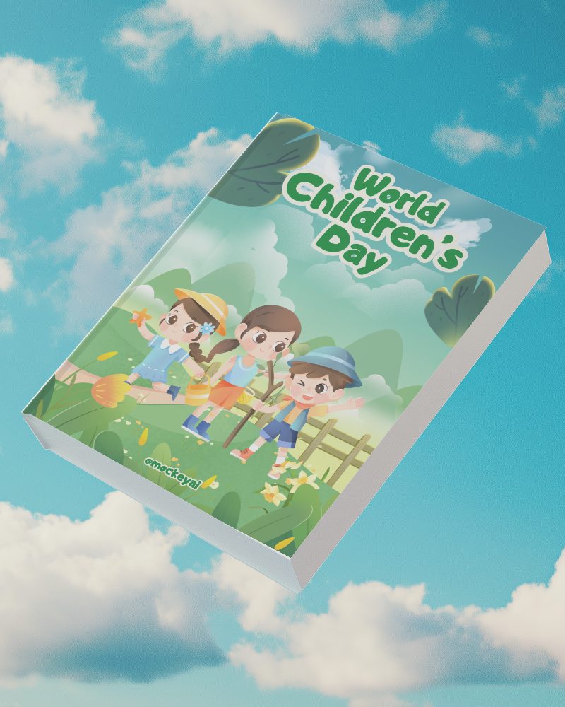 Dreamy Book Mockup Minimalist Hardcover Hovering In Air With Serene Cloudscape And Light Shadows 0133