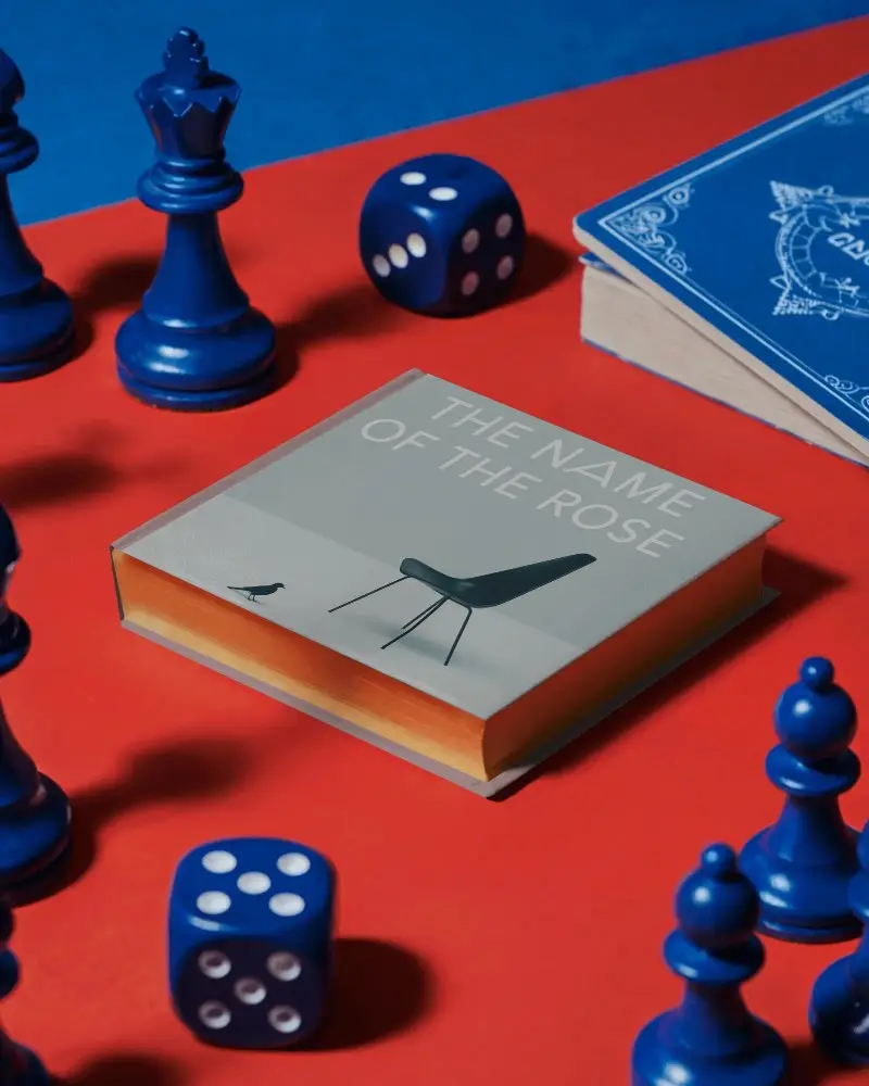 Gaming Themed Book Mockup With Chess Pieces Dice And Another Book In Background