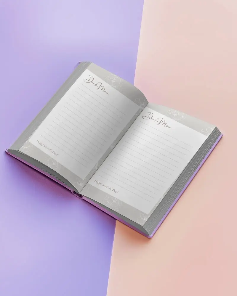 Open Book Mockup On Dual Toned Pastel Background Of Purple And Peach