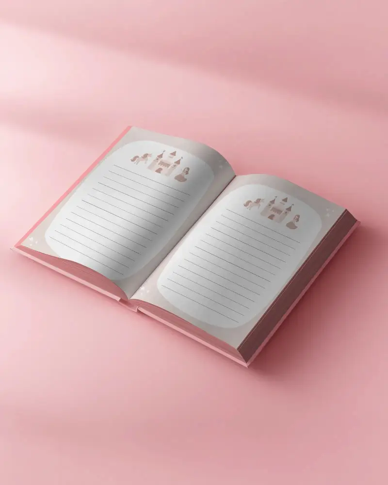 Open Book Mockup On Pastel Pink Surface With Soft Shadows And Blank Pages