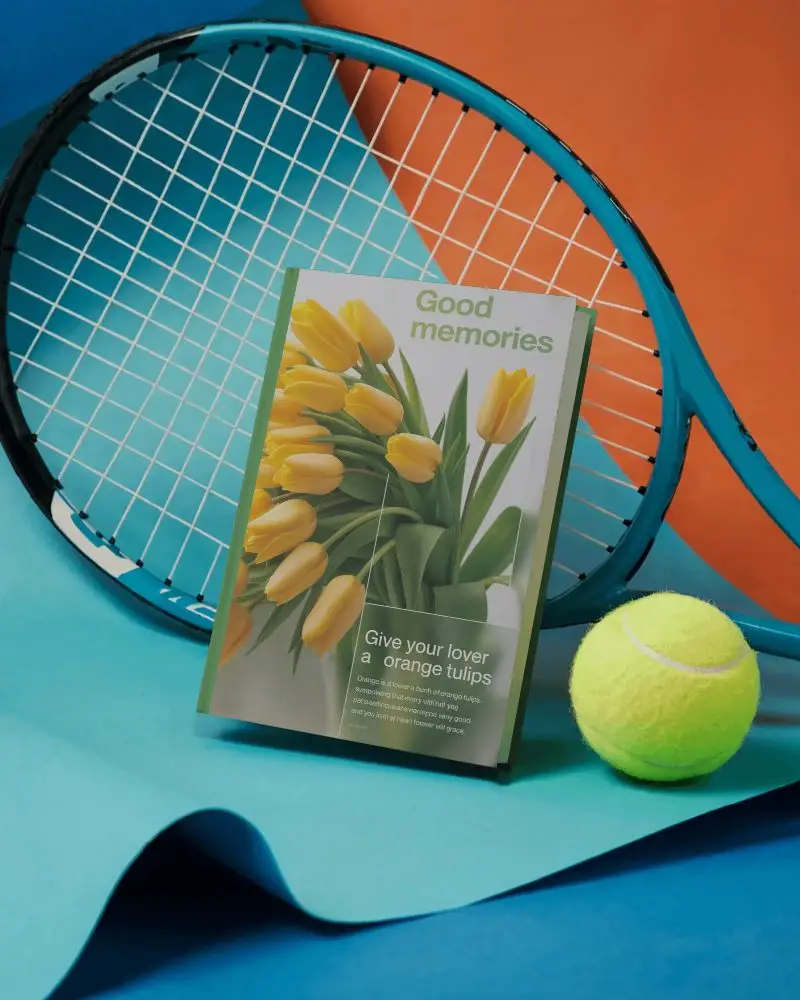 Tennis Racket And Ball With Hardcover Book Mockup For Sports Themed Publications