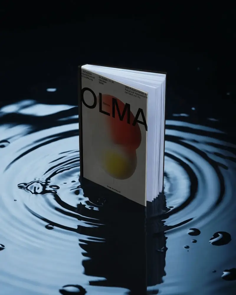 Hardcover Book Mockup With Open Pages In Water Splash Background Isolated