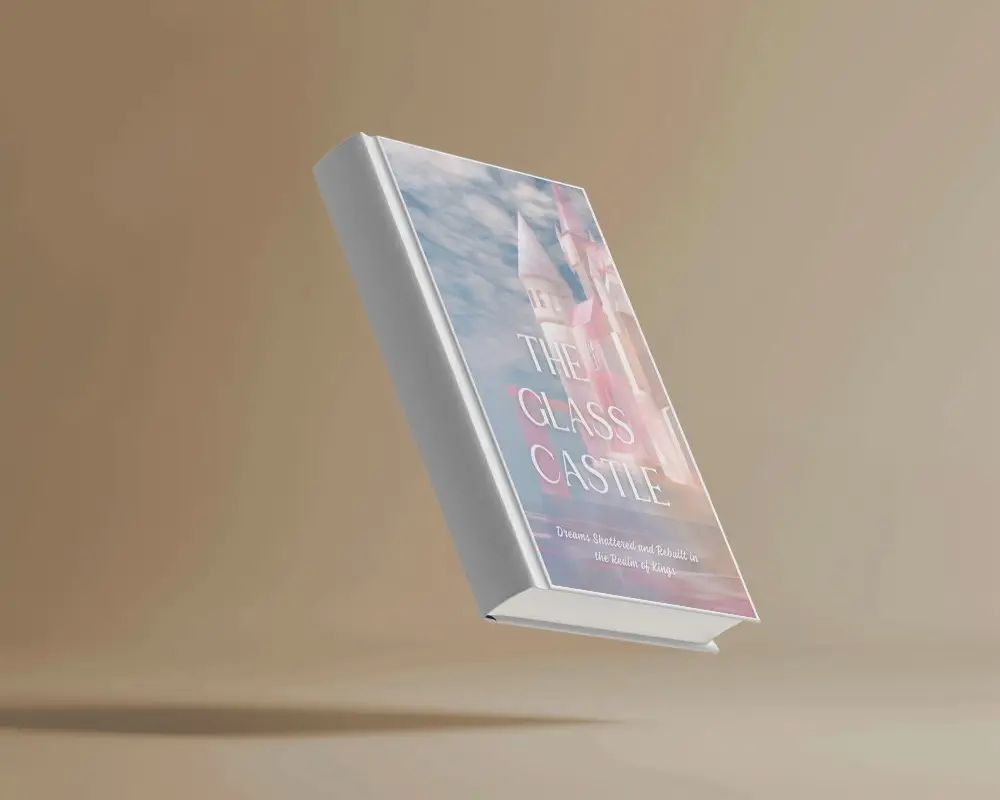 Tilted Book Mockup Fying In Air Over A Brown Studio