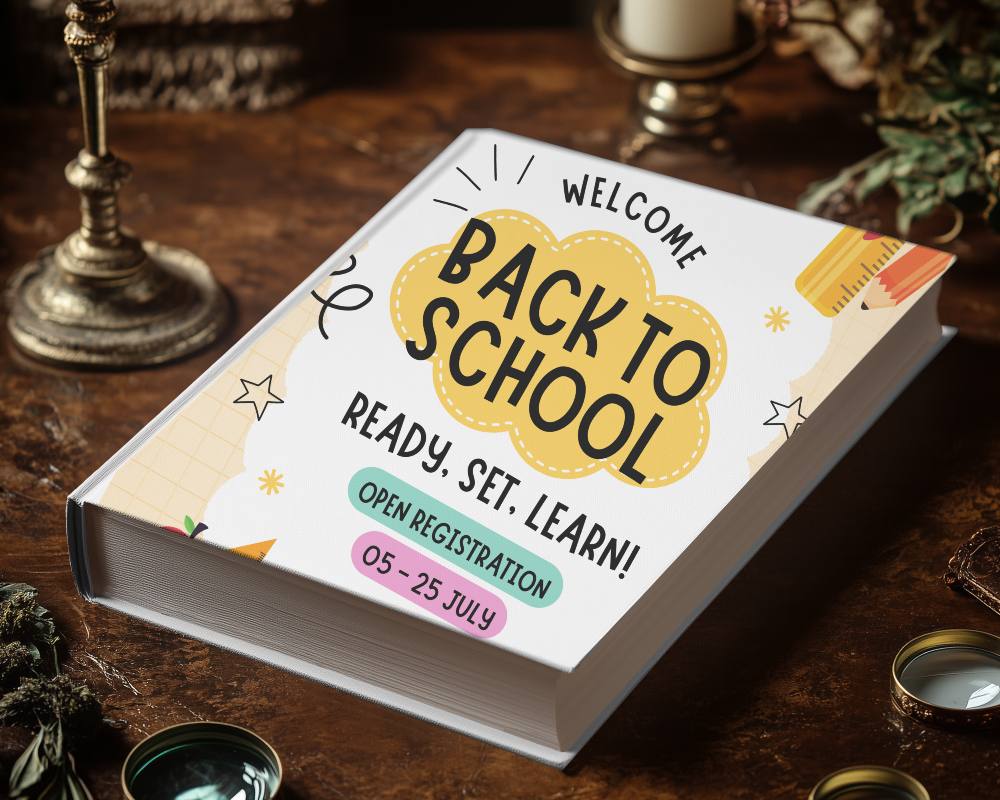 Vintage Hardcover Book Mockup White Cover On Rustic Wooden Table With Brass Candlesticks And Antique Details 0137