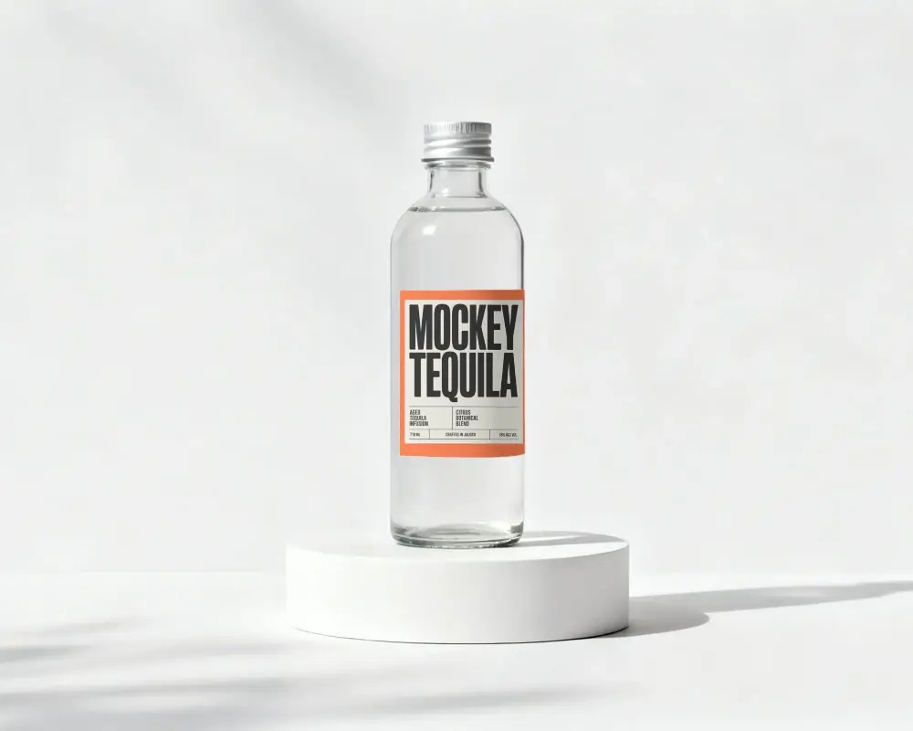 Minimalist Transparent Bottle Design Mockup For Cosmetic Or Liquid Product Showcase