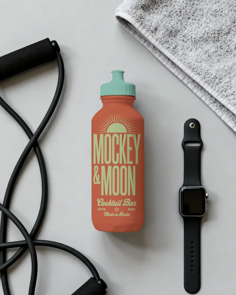 Gym Water Bottle Mockup For Fitness Label Design And Promotional Marketing Use