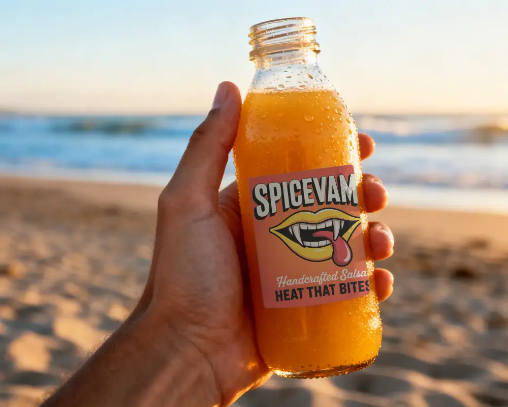 Refreshing Natural Beverage Bottle Mockup On Sandy Beach Summer Vacation Theme