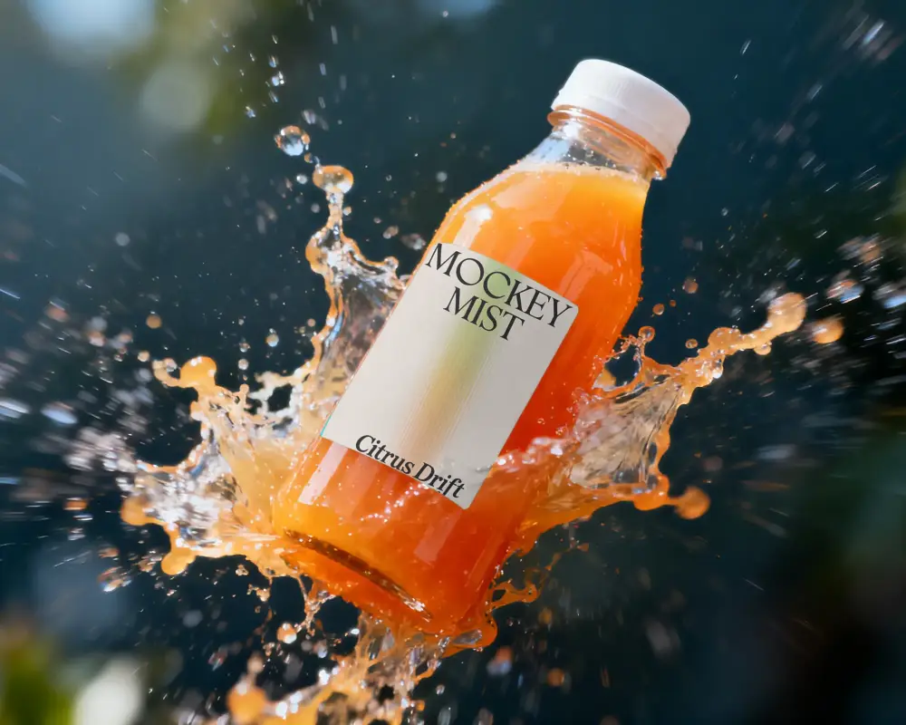 Refreshing Bottle Mockup With Vibrant Liquid Splash Dynamic Creative Product Display Design