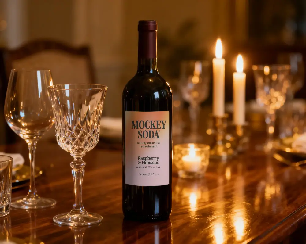 Elegant Candlelit Wine Bottle Mockup With Crystal Glasses For Luxury Branding Presentations