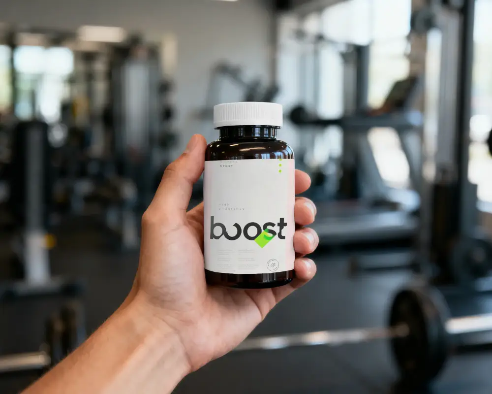 Hand Held Supplement Bottle Mockup Ideal For Healthcare Vitamins Or Nutritional Products Design