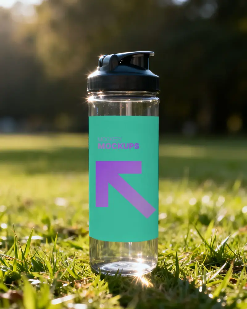 Portable Transparent Fitness Bottle Mockup With Empty Label For Branding Design