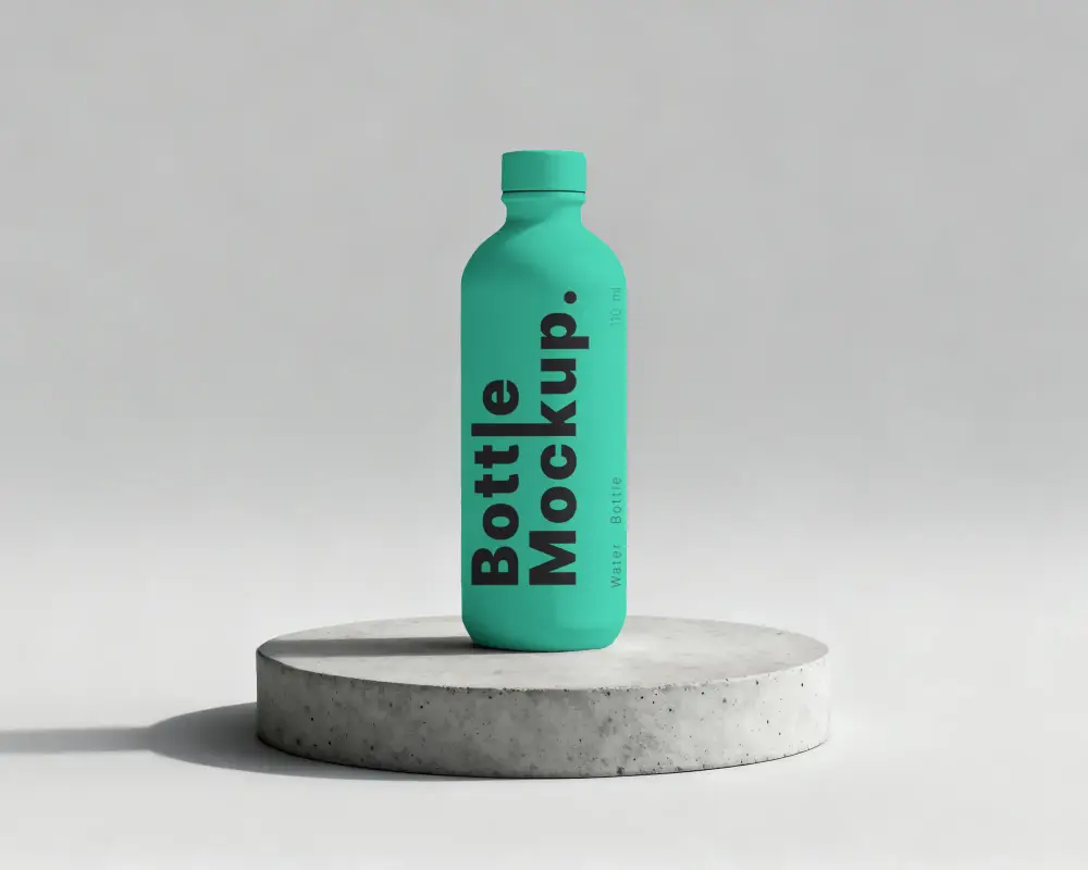 Premium Quality Bottle Mockup On Minimalist Round Platform For Branding And Packaging
