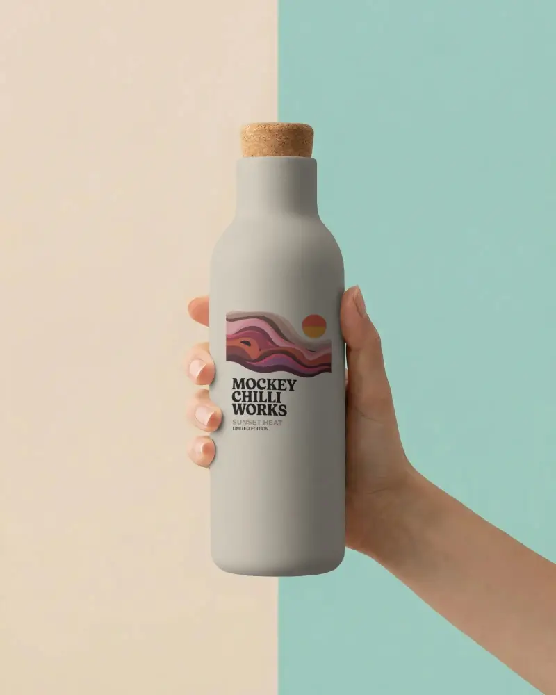 Modern Minimalist Water Bottle Mockup With Natural Cork Cap For Eco Friendly Hydration Design