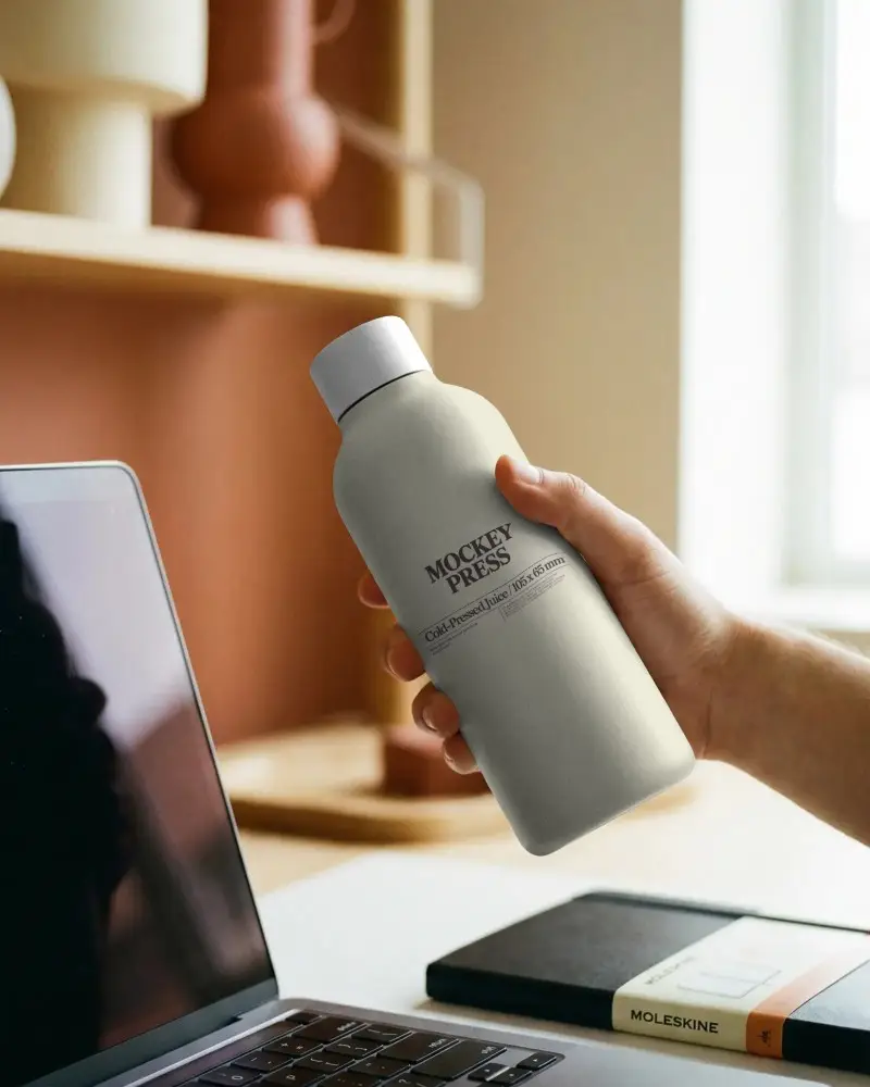 Sleek Ergonomic Insulated Water Bottle Mockup For Easy Carry And Daily Hydration On The Go