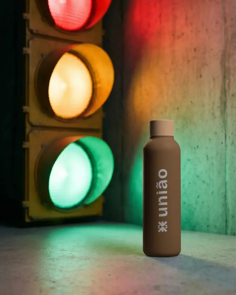 Sleek Minimalist Water Bottle Mockup With Matte Finish And Urban Background For Branding