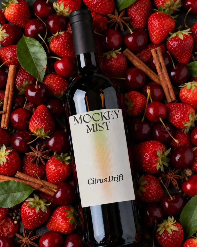 Premium Wine Bottle Mockup Surrounded By Fresh Fruits And Natural Spices For Label Design