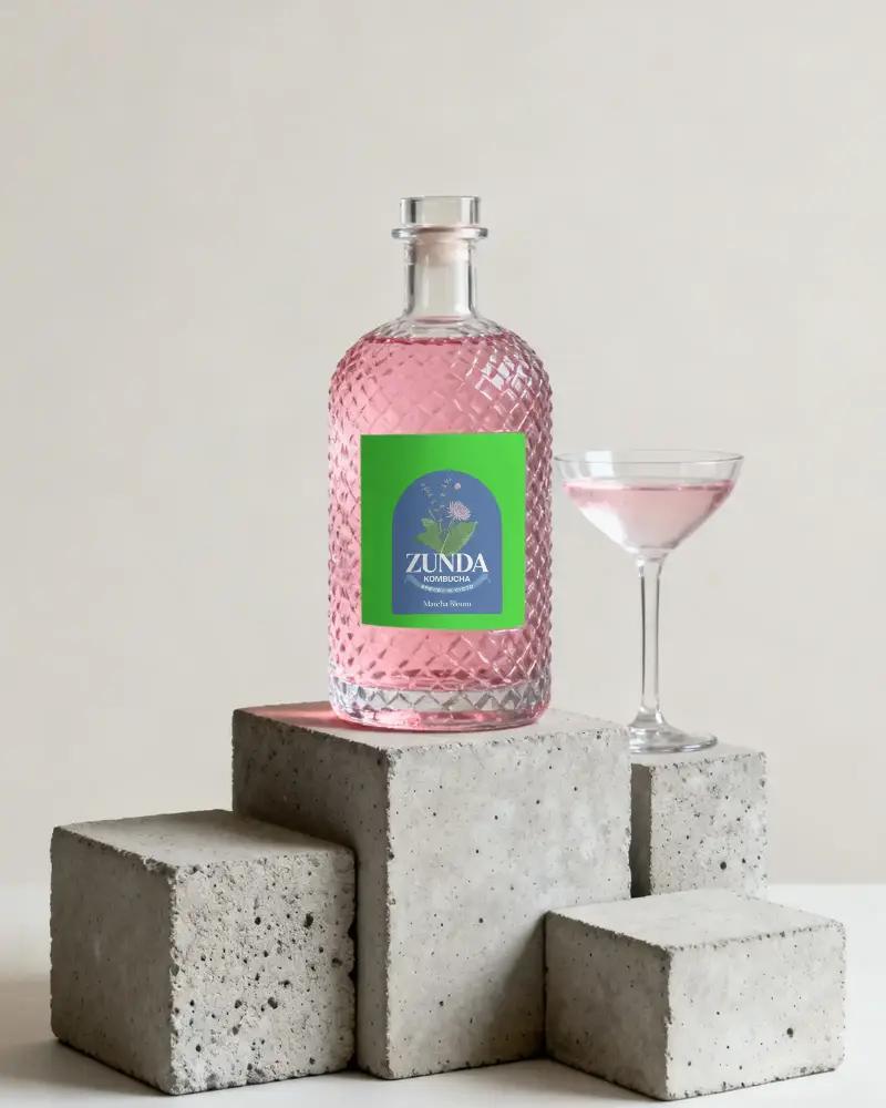Stylish Drink Bottle Mockup Display On Modern Concrete Stand With Clear Label Space