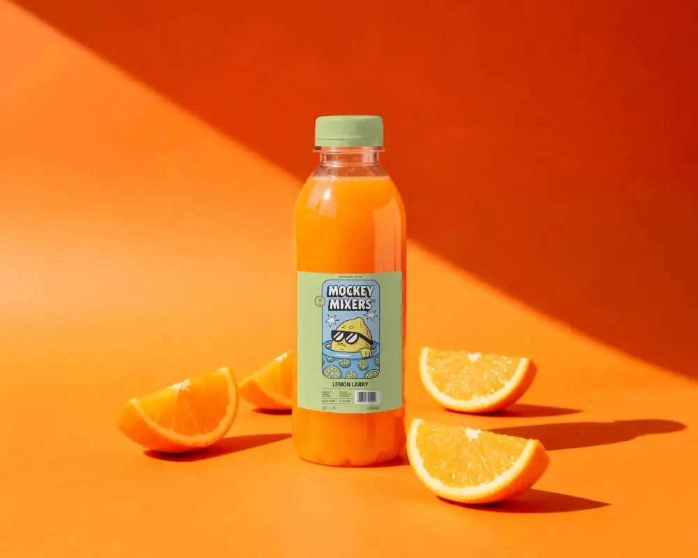 Refreshing Citrus Juice Bottle Mockup With Slices On Bright Background For Branding