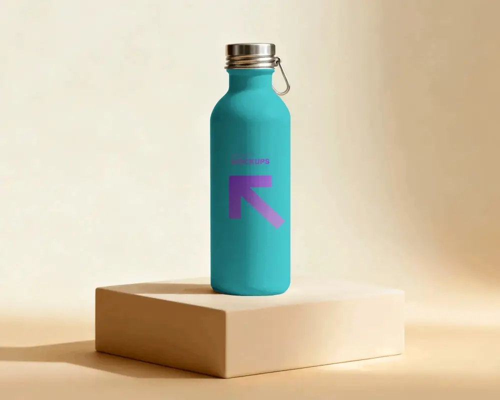 Sleek Modern Metal Water Bottle With Secure Twist Top And Portable Carry Hook Mockup
