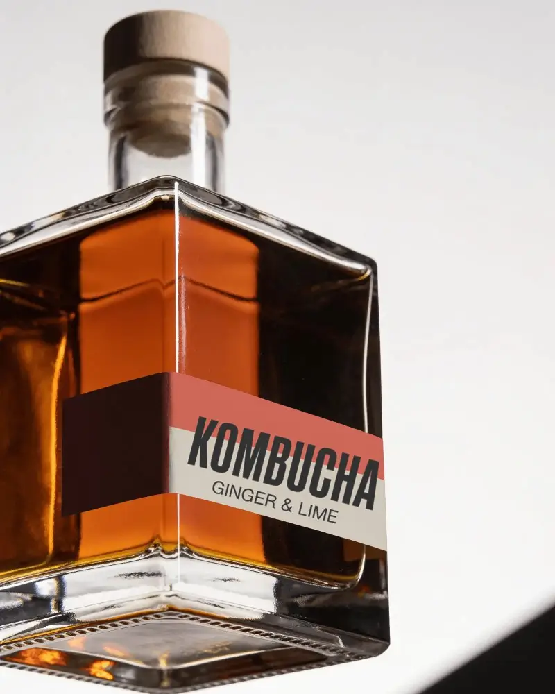 Clear Square Bottle Mockup With Blank Label And Cork Top For Alcoholic Beverages Branding
