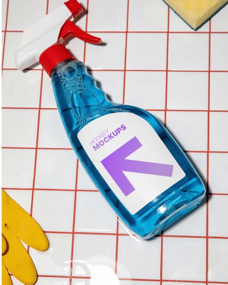 Spray Bottle Mockup For Cleaning Product Packaging Design And Branding Presentation