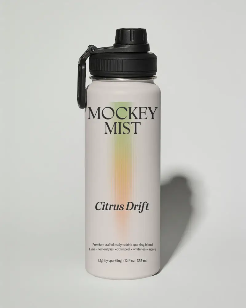 Reusable Water Bottle Mockup Screw On Cap And Clip For Easy Carrying Outdoor Activities