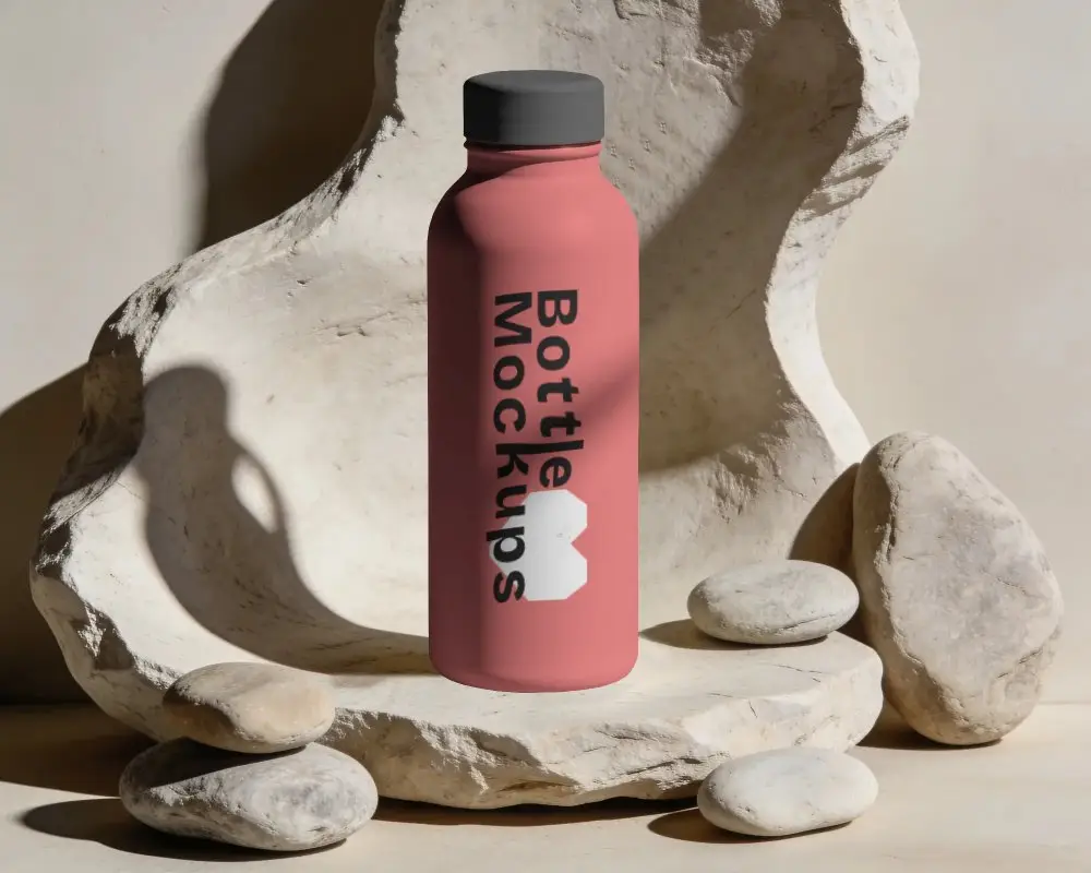 Minimalistic Bottle Mockup On Natural Stone Surface With Soft Shadow Effect
