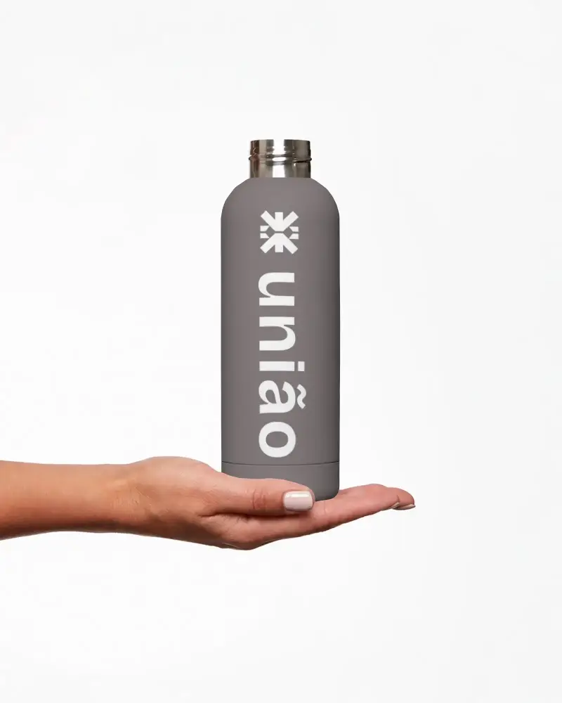 Hand Held Reusable Insulated Water Bottle Mockup For Design And Marketing Presentation