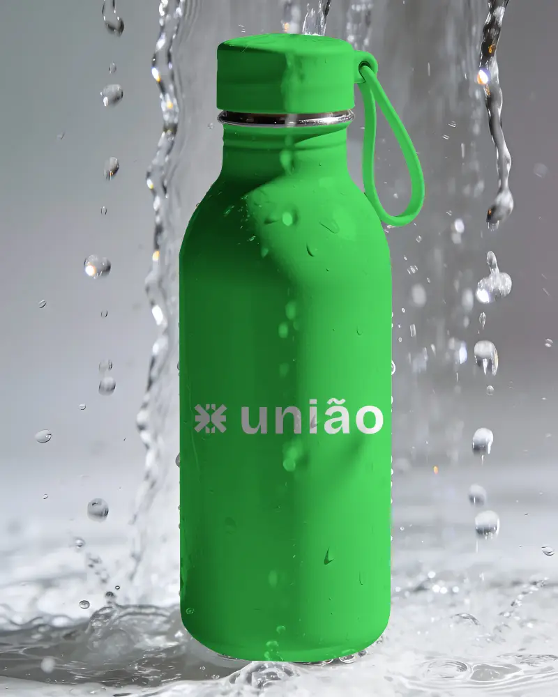 Waterproof Closed Water Bottle Mockup With Droplets And Water Splash For Product Promotion