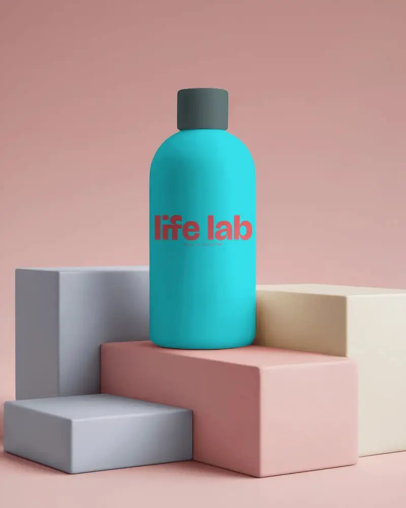 Sleek Elegant Skincare Bottle Mockup With Abstract Geometric Podium Display