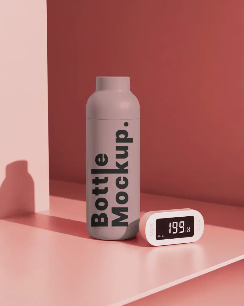 Sleek Portable Insulated Bottle Mockup With Detachable Digital Temperature Gauge