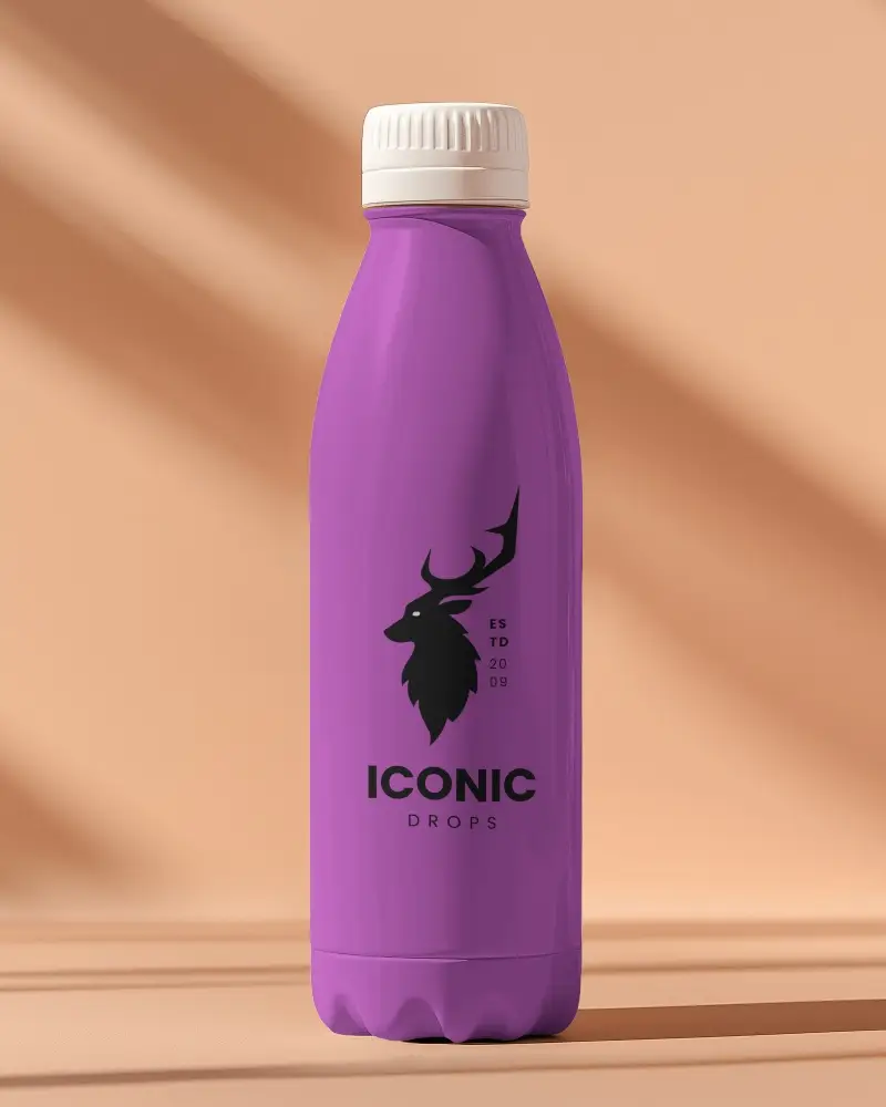 Custom Drink Bottle Mockup Showcasing Vibrant Ocean Wave Illustration And Sleek Packaging