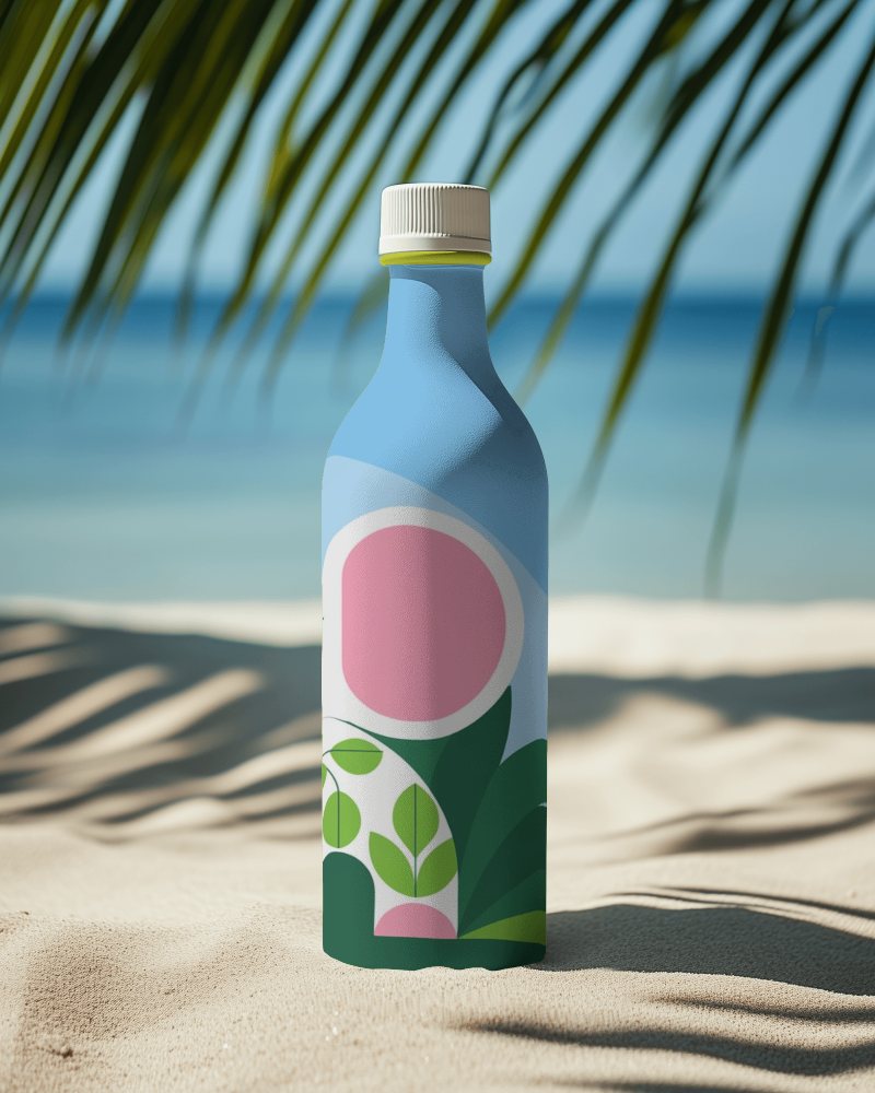 Eco Friendly Bottle Mockup With Abstract Botanical Illustration And Premium Branding Showcase