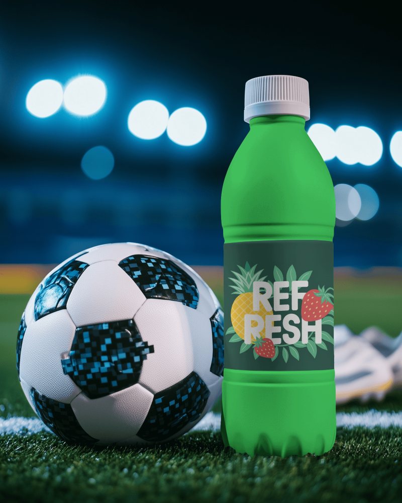 Sports Drink Bottle Mockup With Professional Packaging And High Energy Football Field Background
