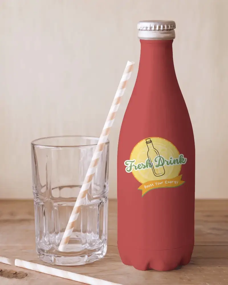 Standing Sports Water Bottle Mockup White With Black Lid On Pink Background Minimal And Modern 033