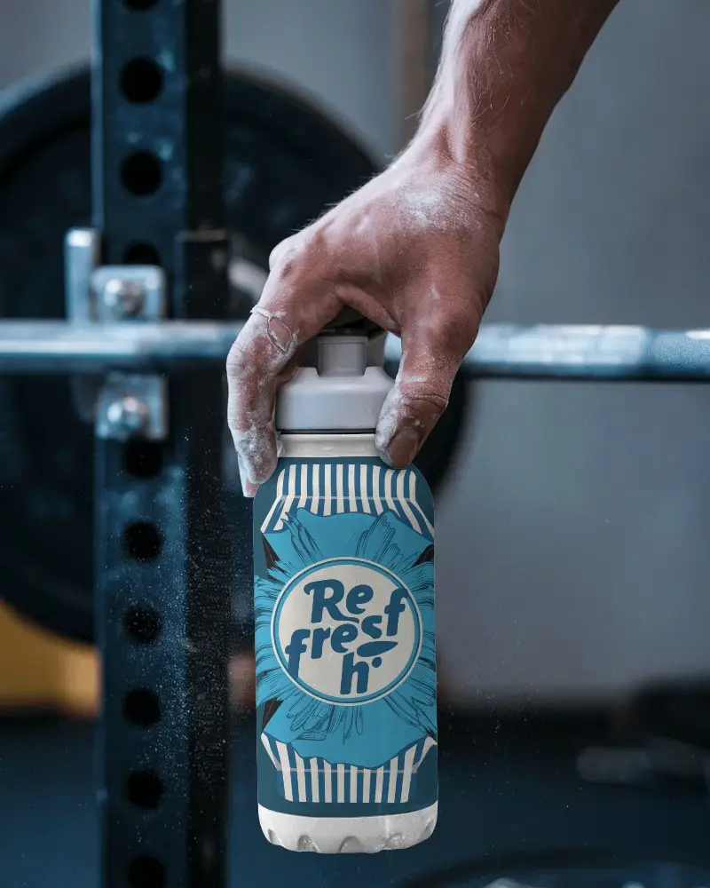 Small Plastic Water Bottle Mockup Handheld Gym Scene Textured Grip Cap Functional Athletic Style