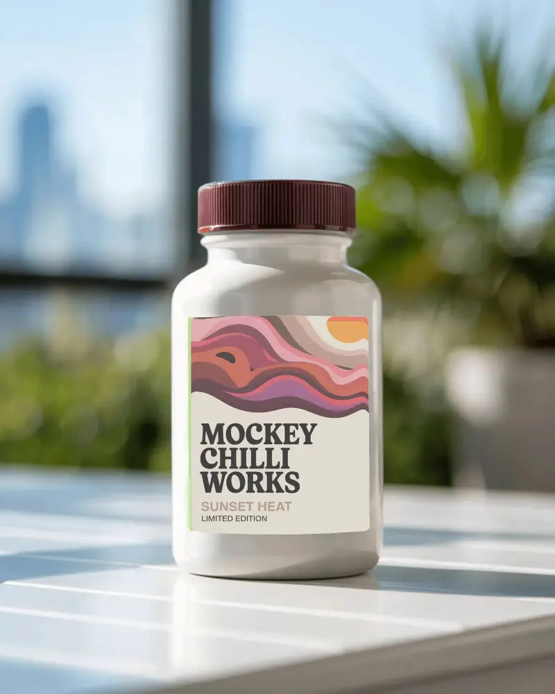 White Plastic Bottle Mockup For Supplements Or Vitamins On Sunny Tabletop