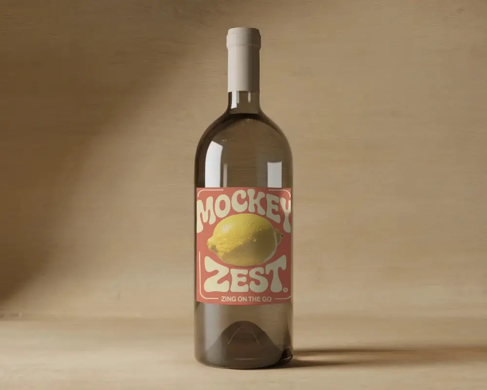 Clear Glass Bottle Mockup With Blank Horizontal Label For Liquid Packaging Design Presentations